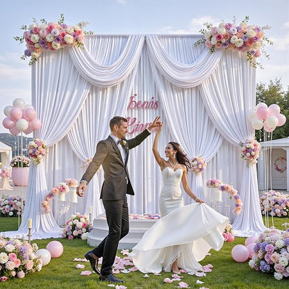 40 ft x 10 ft Wrinkle Free White Backdrop Curtain - Image 6