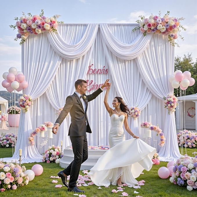 50 ft x 8 ft White Backdrop Curtain Draps - Image 6