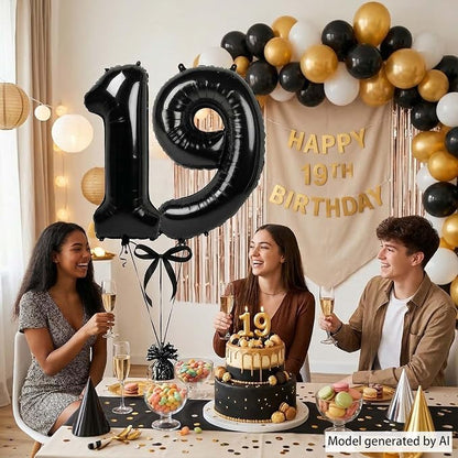 Black Number 19 Balloon 40 Inch, Foil Numeral - Image 2