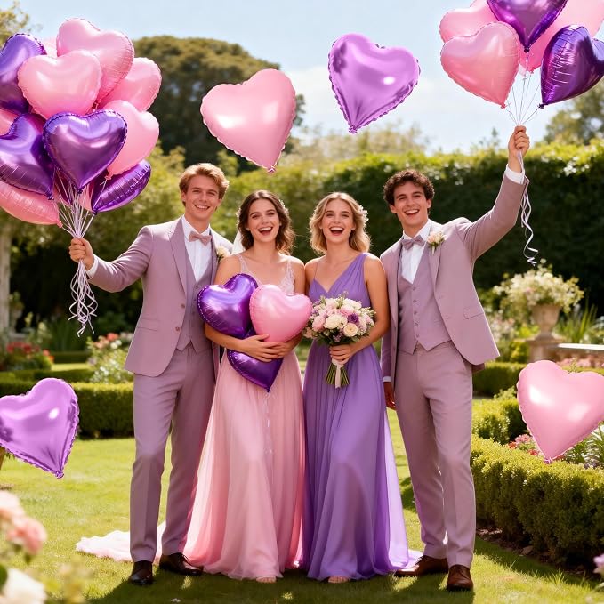 Pink Purple Heart Balloons - Image 7