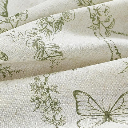 Green Floral Linen Curtains Farmhouse Rod Pocket 50W X 90L 2 Panels | Charlotte - Image 9