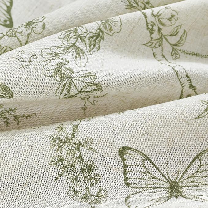 Green Floral Linen Curtains Farmhouse Rod Pocket 50W X 63L 2 Panels | Charlotte - Image 6