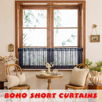 Sutuo Home Navy Blue Boho Curtains Valance 18 Inches Long - Image 4