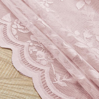 Light Pink Lace Curtains 84 Inch Length 2 Panels Rod Pocket Large Floral Lace - Image 7