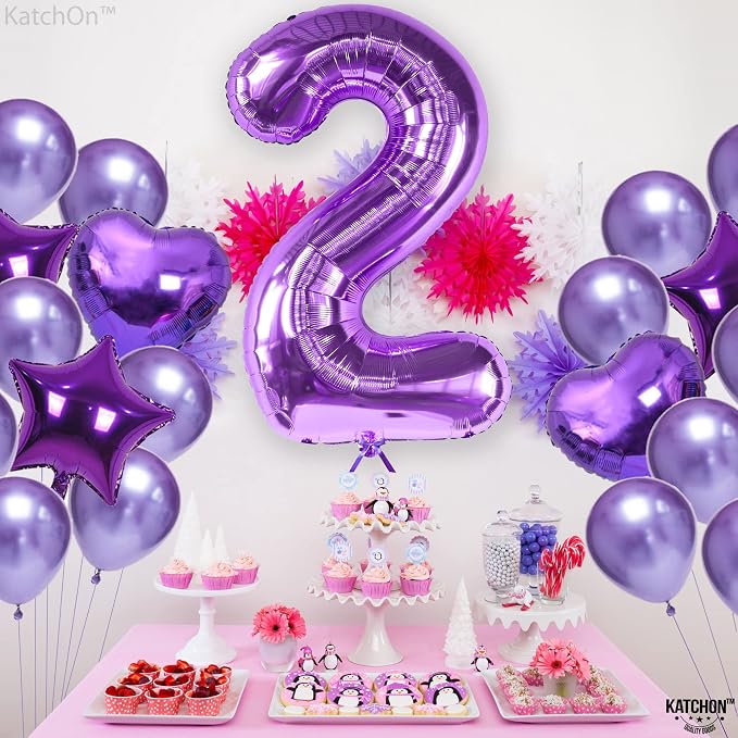 KatchOn Purple Number 2 Balloon 40 Inch 2nd Birthday Decorations - Image 8