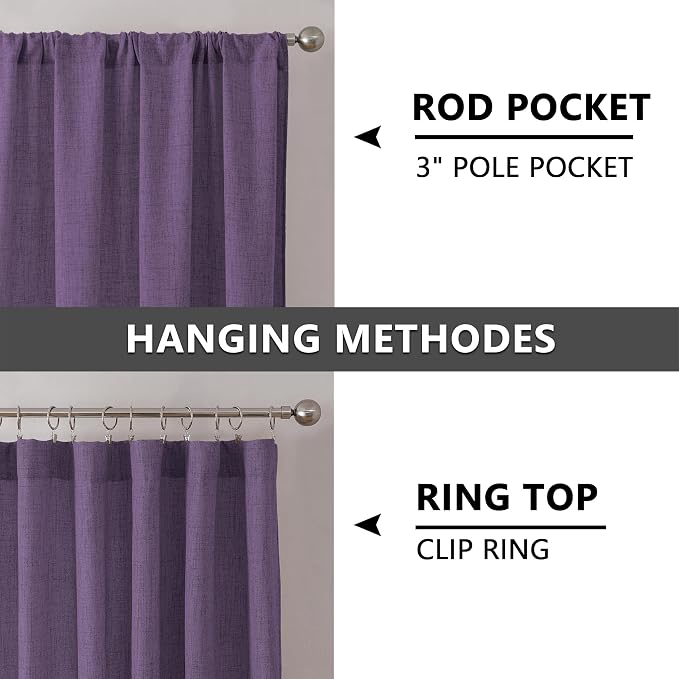 Tollpiz Short Linen Curtain Bedroom Rod Pocket Semi Sheer Curtains Burlap Light - Image 5