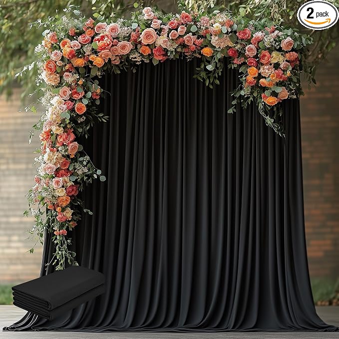 Black Backdrop Curtain for Parties Backdrop Drapes, 4 Panel 5x8FT by Wokceer