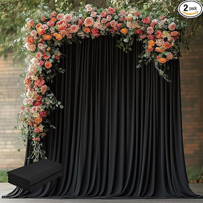 Black Backdrop Curtain for Parties Backdrop Drapes, 4 Panel 5x8FT by Wokceer