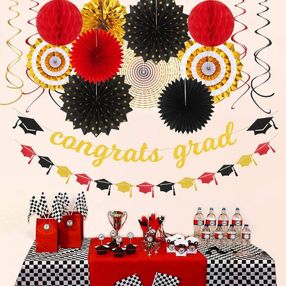 Red-Black Gold Party-Decorations Graduation Banner-Streamers - Image 4
