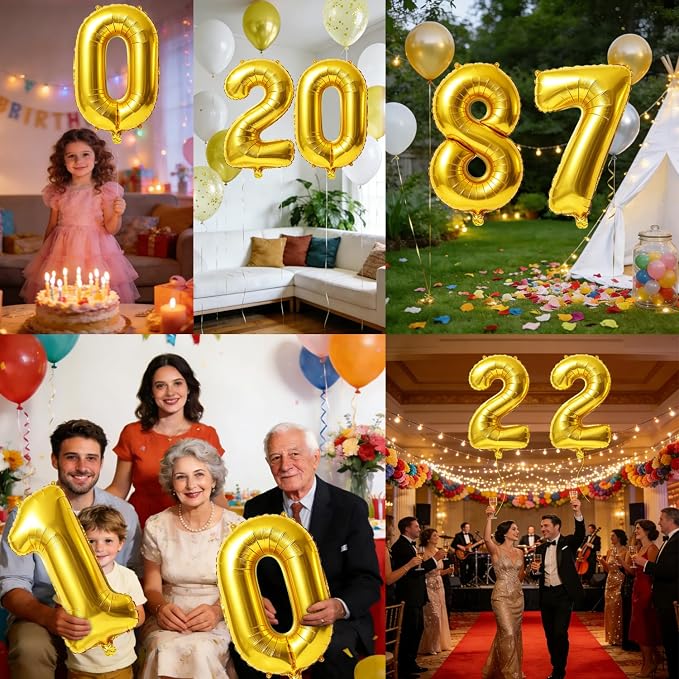40 Inch Number 87 Balloons for 87th Birthday Party Decorations, 0-100 Gold - Image 7