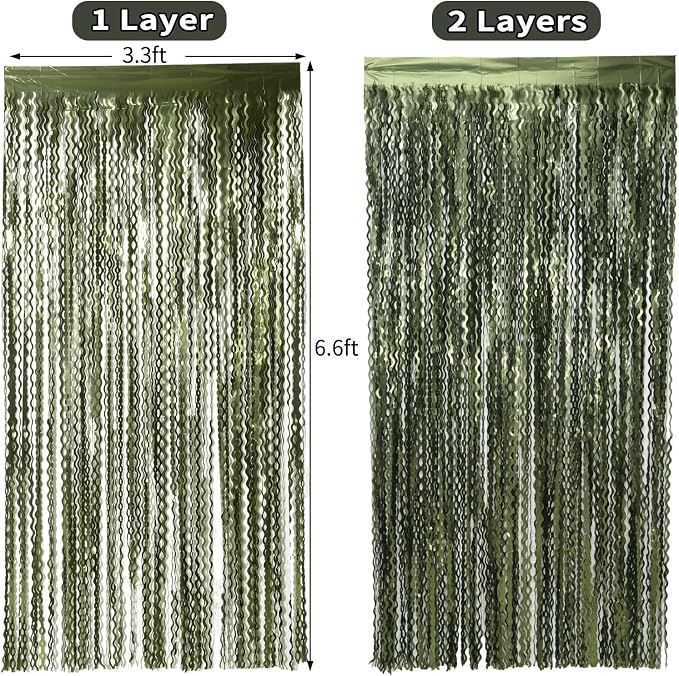 4 Pack Wavy Olive Green Streamers Backdrop Jungle Party Decorations - Image 5