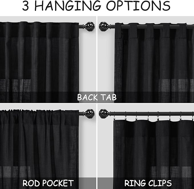 Black Linen Curtains 120 inch Extra Long - Image 4