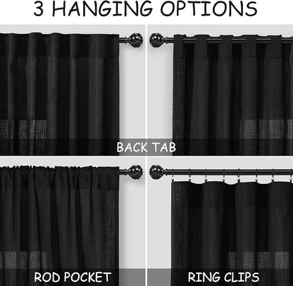 Long Black Curtain 100 inches Long 2 Panels Set - Image 3