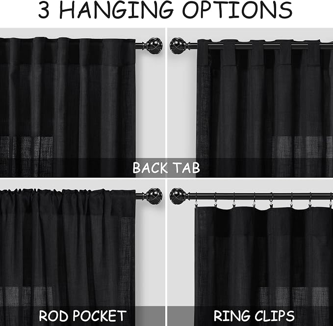 Long Black Curtain 105 inches Long 2 Panels Set - Image 3