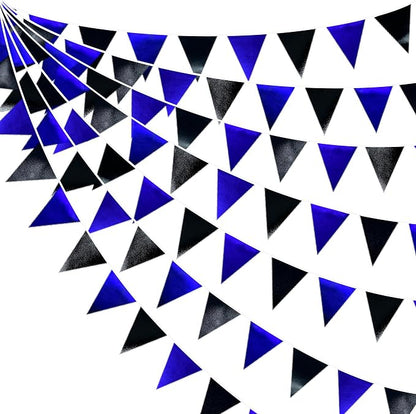 Royal Blue Black Party Decorations Navy Black Metallic Fabric Triangle Pennant by pinkblume