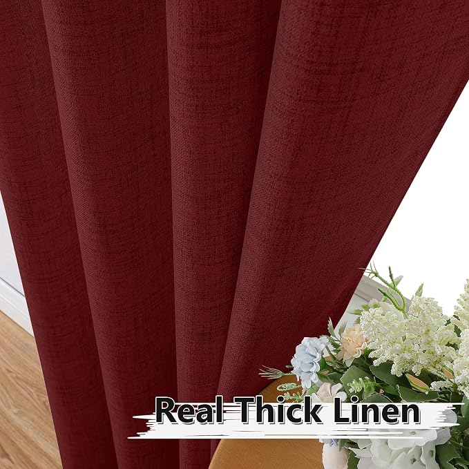 Tollpiz Short Linen Curtain Living Room Rod Pocket Semi Sheer Curtains Burlap - Image 3