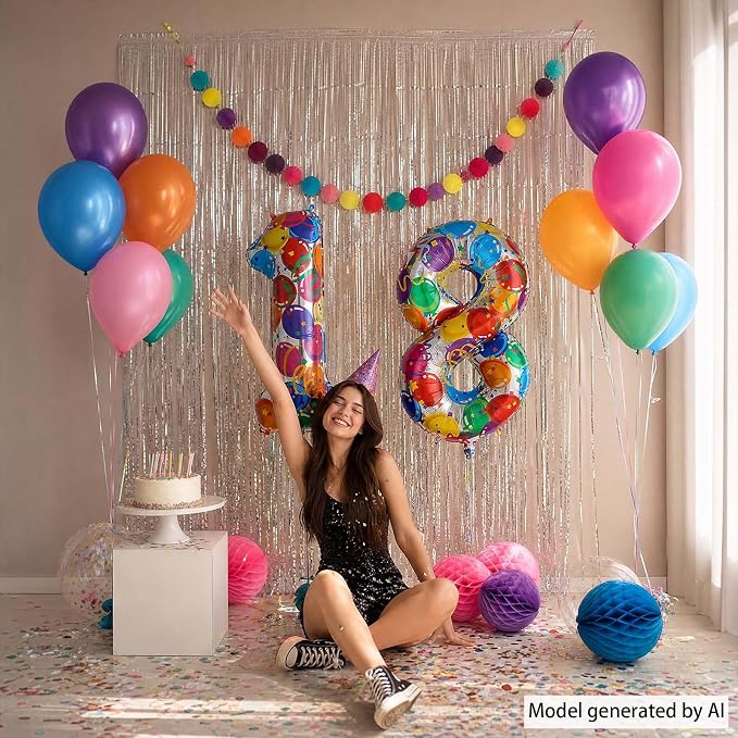 40 Inch Rainbow Balloon Number 18 Balloons, 18th Birthday Party Supplies | - Image 2