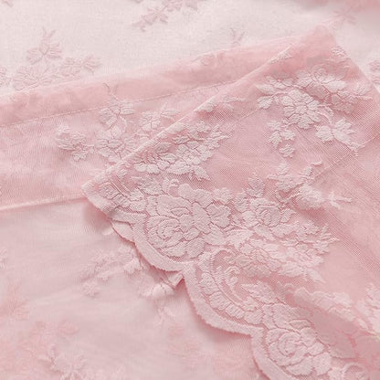 Kotile Pink Lace Curtains for Girls Bedroom Rustic Floral 2 * 42x84 Inch | Rod - Image 8