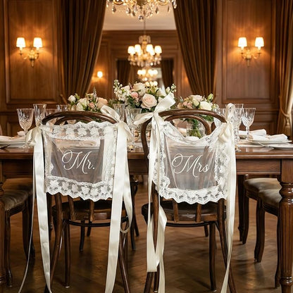 Sheer Lace Mr & Mrs Wedding Signs - Image 7