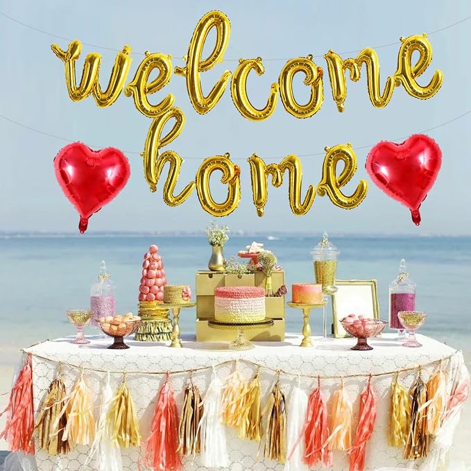 TONIFUL 16 Inch Gold Cursive WELCOME HOME Foil Letter Balloon Banner Decor | - Image 5