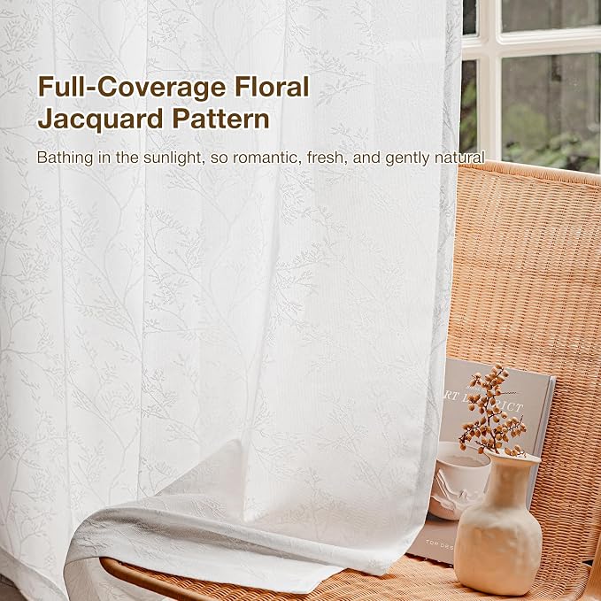 Anmao White Semi Sheer Light Filtering Curtains 54 Inches Long 2 Panels - Image 6
