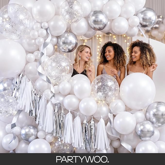 PartyWoo Pearl White Balloons 140pcs Metallic White Color Different Sizes | 18 - Image 5