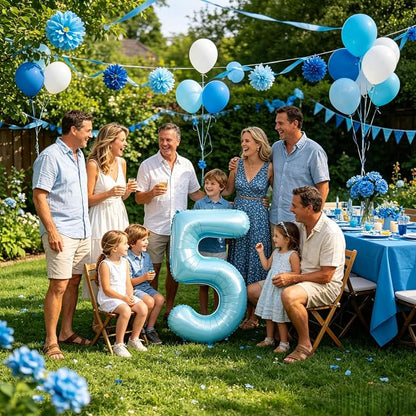 40 Inch Light Blue Number 5 Balloon | 5 Birthday Balloon - Image 6