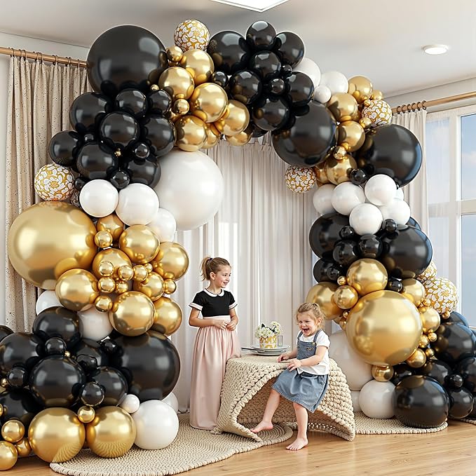 412Pcs Black and Gold Balloons, 18 12 10 5 Inch Different Size Black White - Image 7