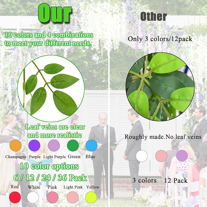 Artificial Wisteria Hanging Flowers Fake Wisteria Flower Garland Silk Vines - Image 3