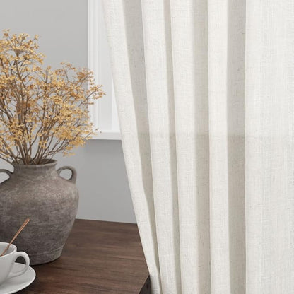 Cream Linen Curtains 127 Inches Long 2 Panels Set - Image 4