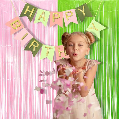 BRAVESHINE Party Streamers Backdrop Pink and Green Party Decorations 2 Pack | - Image 2