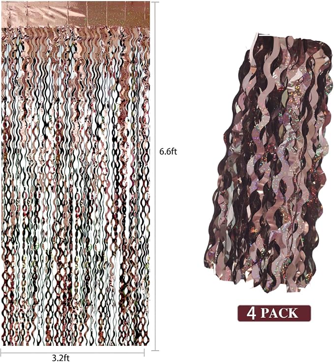 4Pcs Brown Metallic Wavy Tinsel Curtains - Image 4