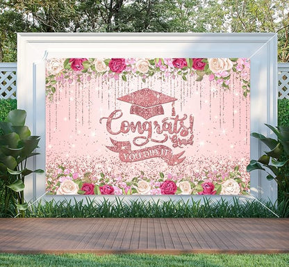 Pink Graduation Decorations Class of 2026 Graduation Backdrop Rose Gold - Image 4