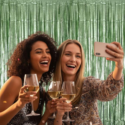 Matte Sage Green Tinsel Foil Curtains Backdrop Party Decorations | 4 PCS - Image 7