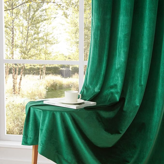 BULBUL Velvet Green Grommet Blackout Curtains 72 inch - Image 4