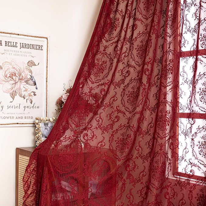 Deeprove Lace Sheer Burgundy Curtains - Image 6