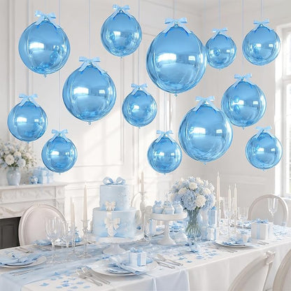 Blue Round Foil Balloons with Satin Bows Ribbon - Image 4