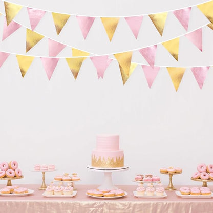 Pink Gold Party Decoration Metallic Fabric Light Pink Gold Triangle Pennant - Image 4