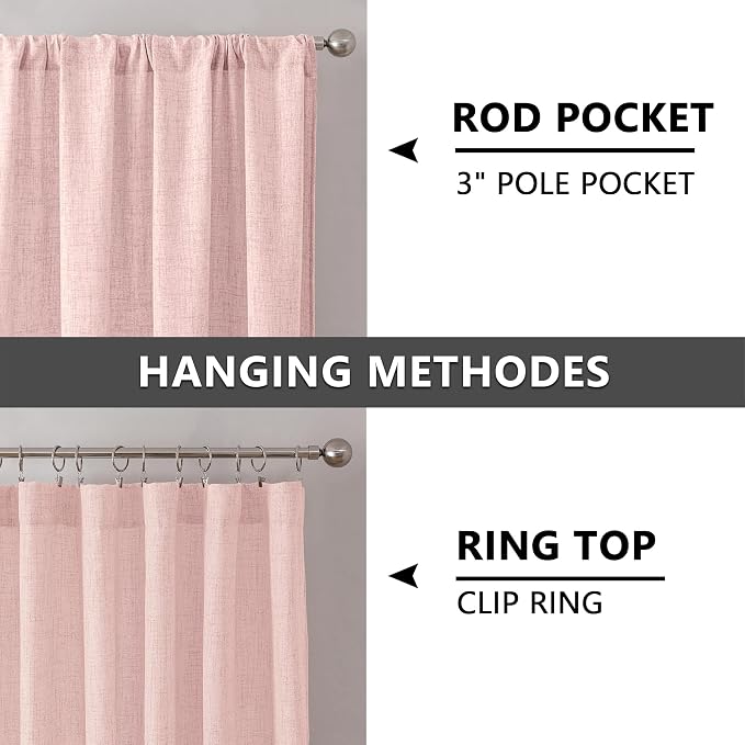 Tollpiz Short Linen Curtain Living Room Rod Pocket Semi Sheer Curtains Burlap - Image 5
