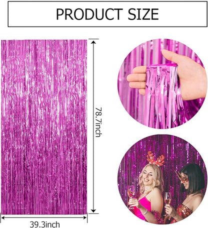 2 Pack Hot Pink Party Backdrop Birthday Decorations Tinsel Curtain Party - Image 7