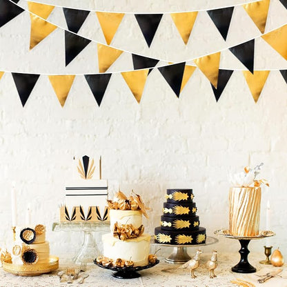 Black and Gold Party Decorations Triangle Pennant Banner Flag Metallic Fabric - Image 5