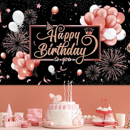 Blulu Happy Birthday Backdrop Banner Sign Poster Large Fabric Glitter Balloon - Image 7