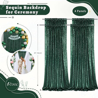 Green Sequin Backdrop Curtains 4 Pcs 2ftx8ft Glitter Shimmer Fabric | Sparkly - Image 6