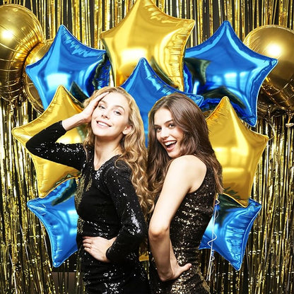 Blue Gold Star Foil Balloons, 18 Inch Metallic Blue and Gold Stars Balloon - Image 5