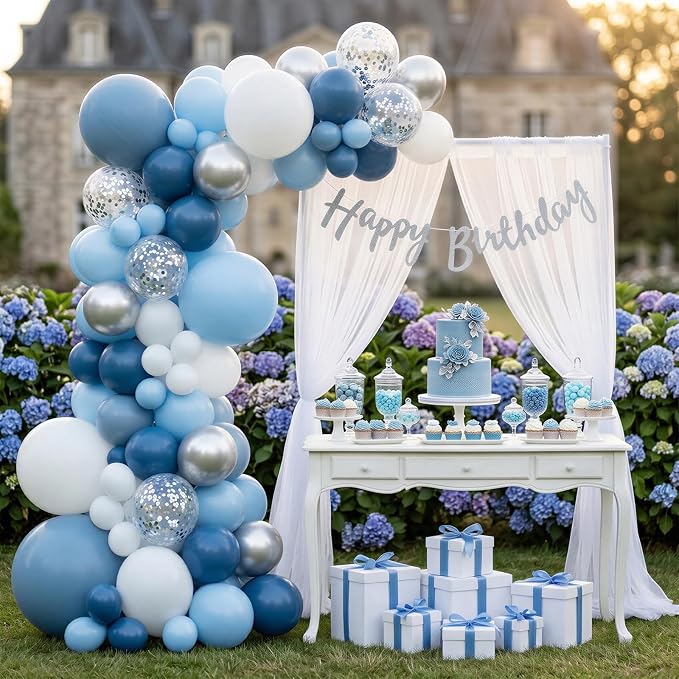 RUBFAC 135pcs Dusty Blue Balloons, Boho Neutral Blue Latex Balloon Different - Image 6