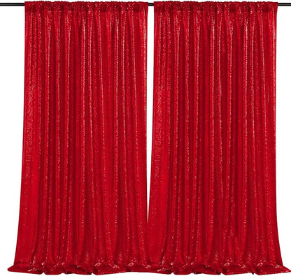 Red Sequin Backdrop Curtains 2 Pcs 5ftx8ft Sparkle Backdrop Drapes | Glitter by B-COOL