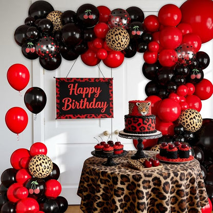 170Pcs Red and Black Leopard Cheetah Printed Balloons Garland Arch Kit | Cherry - Image 5
