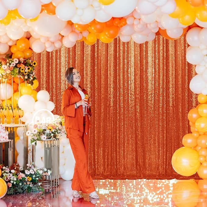 2×8FT-2PCS Orange Sequin Backdrop Curtains Panels, Photography Backdrop Glitter - Image 3
