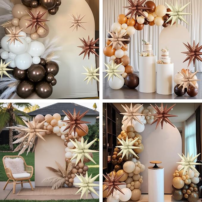 Brown White Star Balloons, 22/27 Inch Brown Nude Cream White Star Shaped - Image 7