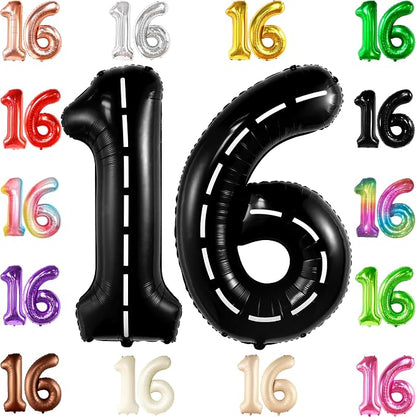 KatchOn Black 16th Birthday Balloons 40 Inch | 16 Balloon Numbers, 16th by KatchOn